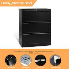 It features a white cabinet body and light gray drawers. Buy Aobabo 3 Drawer Lateral File Cabinet With Lock Black 28 25 W Letter Legal A4 Size Metal Storage Cabinet Locking File Cabinet For Office Folding Type Screwless Design Assembly Required Online In Vietnam B08d3qrxfh