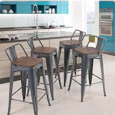 Metal dining room chairs with wood seat counter bar. Mf Studio 24 Inch Metal Bar Stools With Removable Backres Dining Counter Height Chairs With Wood Seat Set Of 4 Brushrusty Gold From Walmart Accuweather Shop