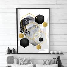Black And White Geometric Wall Art Black White Grey Gold Downloadable Art Modern Hexagon Geometric Print Printable Geometric Wall Art Contemporary Wall Decor Large Poster A1 Downloadable Art Geometric Wall Art Contemporary Wall Decor