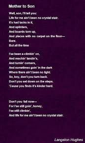 Mother To Son Poem By Langston Hughes Poem Hunter Son Poems Langston Hughes Poems Mother Son Quotes