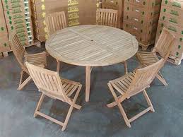 Padang Teak Round Table W 6 Boma Folding Chairs Teak Table Folding Chair Table