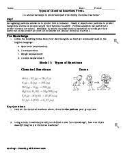 Many chemical reactions can be classified as one of five basic types. Pogil Types Of Chemical Reactions Name Date Period Types Of Chemical Reactions Pogil Do Atoms Rearrange In Predictable Patters During Chemical Course Hero
