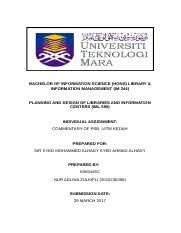 Assignment front page design | front page design, page. Commentary Of Psb Uitm Kedah Bachelor Of Information Science Hons Library Information Management Im 244 Planning And Design Of Libraries And Course Hero
