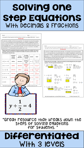 Solving 1 Step Equations With Decimals And Fractions One Step Equations Fractions Equations