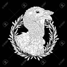 Happy thanksgiving cooked turkey picture. Graphic Turkey Head Decorated With Olive Wreath Thanks Giving Day Vector Art In Black And White Colors Coloring Book Page Design For Adults And Kids Royalty Free Cliparts Vectors And Stock Illustration