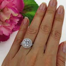 2 5 Ctw Double Halo Ring Wedding Set Round Engagement Ring Man Made Diamond Simulants B Wedding Rings Round Round Engagement Rings Elegant Engagement Rings
