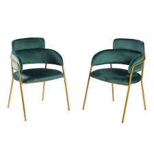 Bold Tones Modern Green Velvet Fabric Upholstered Accent Arm Chair With Gold Metal Legs Set Of 2 Qi003540g 2 The Home Depot