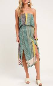 O Neill Koi Sage Green Multi Striped Strapless Midi Dress Bestfashionhq Com Strapless Midi Dress Maxi Dress Green Striped Midi Dress