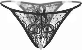 Amazon.com: Womens Sexy Crotchless Panties Lace Croch Pearl Thong No Show  G-String Underwear with Bow (One Size, Black): Clothing, Shoes & Jewelry