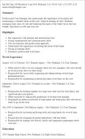 tour manager resume template  best