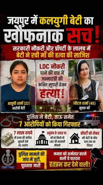 जयपुर में एक बेटी ने सरकारी नौकरी और संपत्ति के लालच में अपनी ही मां की  हत्या सुपारी देकर करवा दी. यही नहीं हत्या न लगे इसलिए मां को गाड़ी से ...
