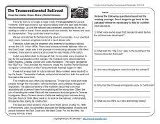 Transcontinental Railroad 4th Grade Reading Comprehension Worksheet Reading Comprehension Worksheets Comprehension Worksheets Reading Comprehension