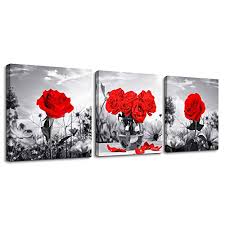 Download the perfect flower image on burst. Buy Canvas Wall Art For Bedroom Black And White Landscape Red Rose Flowers Bathroom Wall Decor Canvas Prints Watercolor 12 X 12 3 Pieces Framed Modern Home Decoration Living Room Office Kitchen