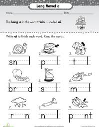 Long Vowels Long A In Train Worksheet Education Com Long Vowel Worksheets Vowel Worksheets Jolly Phonics