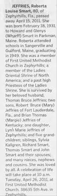 Roberta Louise Smart Jeffries Obit