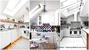 The kitchen island fits the attic angle and is surrounded with skylights. 21 Smart Ways To Decorate Your Attic Kitchen With Ease
