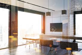 Check spelling or type a new query. White Tile And Black Kitchen Interior With A Long Dining Table Stock Photo Picture And Royalty Free Image Image 91706265