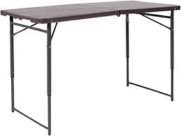 Amazon Com Flash Furniture 23 5 W X 48 25 L Height Adjustable Bi Fold Brown Wood Grain Plastic Folding Table With Ca Folding Table Flash Furniture Furniture