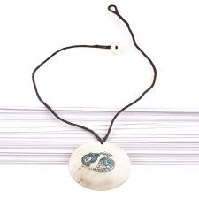 Hand Painted Single Sea Shell Pendant With Black Cord