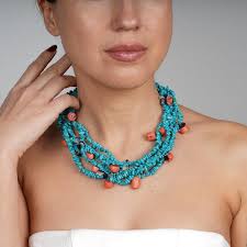 Turquoise Necklace, Gemstone Jewelry, Multi Layer Beaded Blue Turquoise  Torsade Women Necklace, Mothers Day Gift Girlfriend Friend