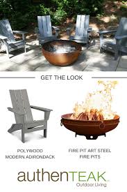 Achieve A Modern Rustic Look With The Polywood Trio Modern Adirondack And A Steel Fire Pit With A Natural Patina Fire Pit Fire Pit Furniture Modern Adirondack
