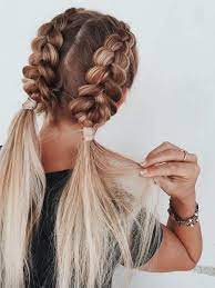 Two Braids Two Ponytails Dark Blonde Hair Ombre Hair How To Braid Black Top Hair Styles Easy Hairstyles Long Hair Styles