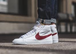 An On Feet Look At The Nike Blazer Mid Og White Red Kicksonfire Com Nike Blazers Outfit Nike Blazer Sneakers Men Fashion