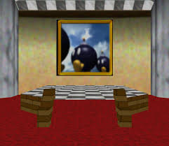 The player character can enter the course through the painting in the far left room on the first floor of the mushroom castle, and the door into the room does not require any power stars to open. Nintendo 64 Super Mario 64 Bob Omb Battlefield Room The Models Resource