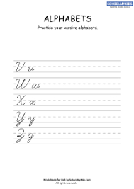 Most of these lower letters stay within the top and the bottom line. Cursive Writing Practice Sheets Cursive Letters V Z Worksheets For Third Grade English Worksheets Schoolmykids Com