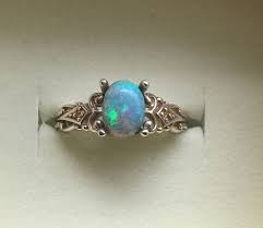 Australian Opal Ring Vintage Style Black Opal Ring With Diamonds Blue Green Genuine Opal Black Opal Engagement Ring Engagement Rings Opal Opal Ring Vintage