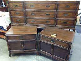 Henredon Campaign Dresser And Nightstands Sapphire Blue Vintage Gems Henredon Campaign Dresser Painting Wood Furniture