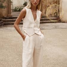 Linen Vest for Women, Short Vest, Loose Linen Vest, Linen Waistcoat, Linen Jacket, Two Piece Set, Linen Blouse, Vest and Pants Set,White Top