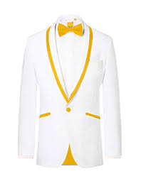 Wedding is an event for which people thoroughly prepare. Prom Wedding Tuxedo Dinner Jacket White Gold Trim