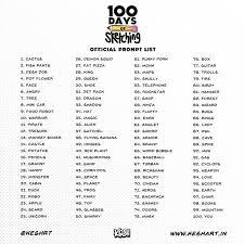 The Official Prompt List For 100 Days Of Sketching Starting May 1st And The Video For This Launch Drawing Ideas List Art Journal Challenge Drawing Challenge