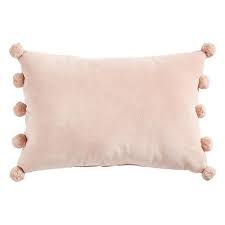 Velvet Blush Lumbar Pillow With Poms Throw Pillows Bedroom Bed Pillows Pillows