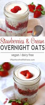 Vegan Strawberries And Cream Overnight Oats Recipe Vegan Overnight Oats Dairy Free Overnight Oats Oats Recipes