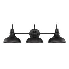 Farmhouse bathroom light farmhouse vanity black bathroom light fixtures black vanity kenroy home bathroom design farmhouse vanity lights a perfect bathroom vanity light for farmhouse, beach house, lodge and industrial decors, this fixture features a bent arm holding a tapered metal cap. Cordelia Lighting 30 In 3 Light Black Vanity Light 2629 05 The Home Depot Black Vanity Light Vanity Lighting Farmhouse Vanity Lights