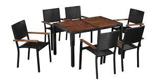 home table rectangulaire et 6 chaises de jardin acacia fonce et resine tressee noir fly lestendances fr
