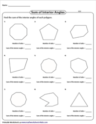 Interior Angles Exterior Angles And The Sum Polygon Worksheets