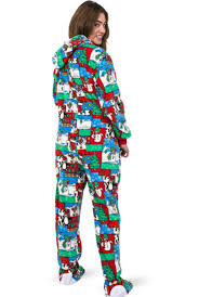 Winter Fun Christmas Adult Footed Pajamas With Hood For Men Women