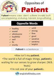 Opposite Of Patient Opposite Antonym Words Of Patient Healthy Sound Wholesome Healthful Well Fit Sturdy Solid Strong Opposite Words Words Opposites