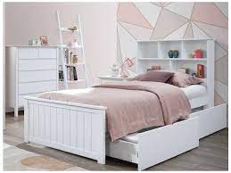 Generously sized lower storage drawers make the bed as practical as it is beautiful. Myer White King Single Bed Frame With Storage Bookshelf On Sale