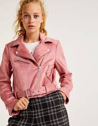 Pull Bear Woman Clothing Coats And Jackets Faux Suede Biker Jacket Pink 09715315 I2017 Pink Suede Jacket Faux Suede Biker Jacket Fashion