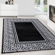 Moquette plate, facile d'entretien et durable. Tapis Oriental Medaillon Ornement Noir Gris Blanc Cdiscount