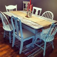 Distressed White Table With Mismatched Chairs Kitchen Chair Redo Distressed Dining Table Distressed Furniture