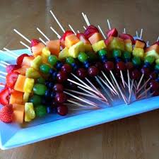 Rainbow Fruit Skewers Would The Kids Be Old Enough For These Mine Would Be Just Don T Know About Everyone Els Rainbow Fruit Skewers Rainbow Fruit Kabobs Food
