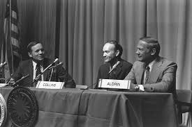 Buzz aldrin was born on january 20, 1930 in montclair, new jersey, usa as edwin eugene aldrin jr. Apollo 11 Astronauts Neil Armstrong Michael Collins And Edwin Buzz Aldrin At A Press Conference In The Car Apollo 11 Mission Neil Armstrong Michael Collins