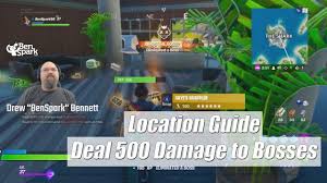 Fortnite season 5 has added bounties, where you must hunt down and eliminate other players for xp and gold bars. Deal 500 Damage To Bosses In Fortnite Location Guide Tntina S Trial We Are Into Week 3 Of Season 2 Of Chapter 2 Of Fortnite Thi Shark Eliminate Challenges