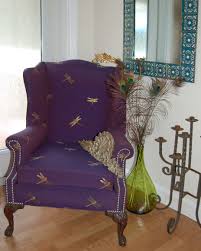 love my vintage chair upholstered in dragonfly fabric by rogow upholstery other vintage items are wrought iron c eclectic furniture home decor redo furniture