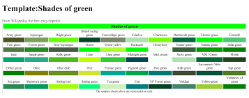 shades of green green color names green color chart